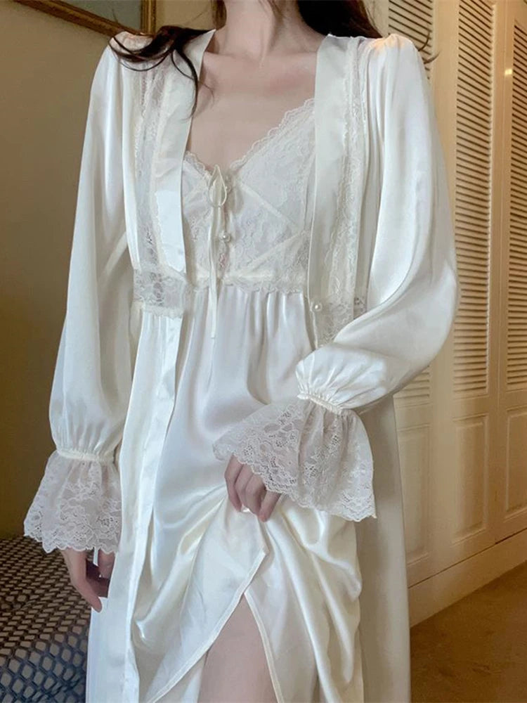 Robe Romantic Nightgown Princess Woman Nightdress Dressing Gown Bridesmaid