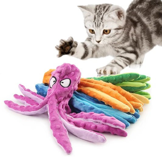 Plush Squeaky Dog Toy Cartoon Octopus Orange Puppy Pet Toy Colorful