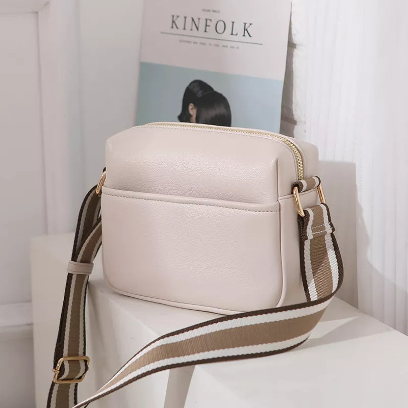 Solid Square Women Crossbody Bags Wide Fabric Strap Crossbody Bag