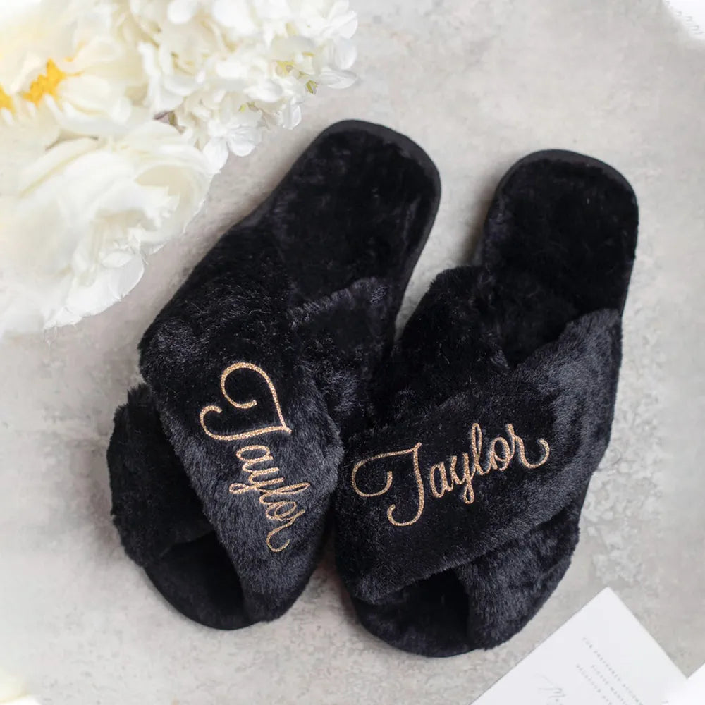 Personalized Bridal Slipper Bridesmaid Gifts Wedding Bridesmaid Fluffy