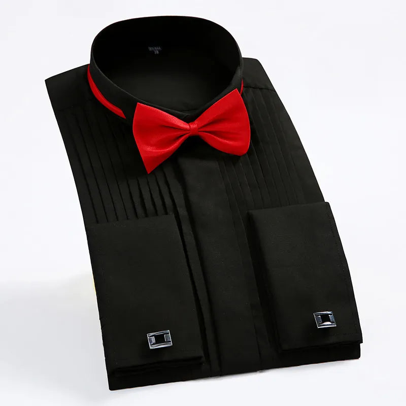 Classic Shirt Men's Wingtip Tuxedo Formal Shirts With Red Black Bow