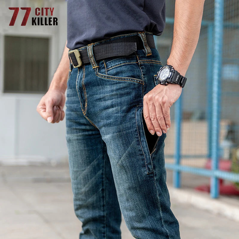 77City Killer Military Denim Pants Men Tactical Cargo Elasticity Joggers Male