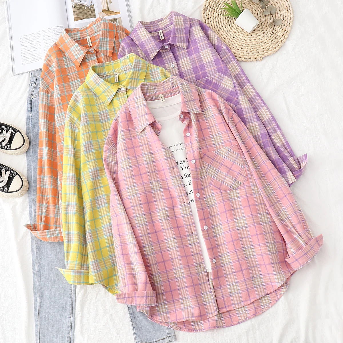 Fashion Women Plaid Shirt Chic Checked Female Casual Print Shirts