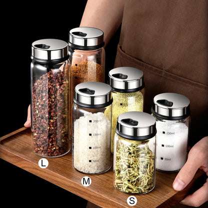 Glass Spice Jar Stainless Steel Lid Condiment Pot Seasoning Bottle