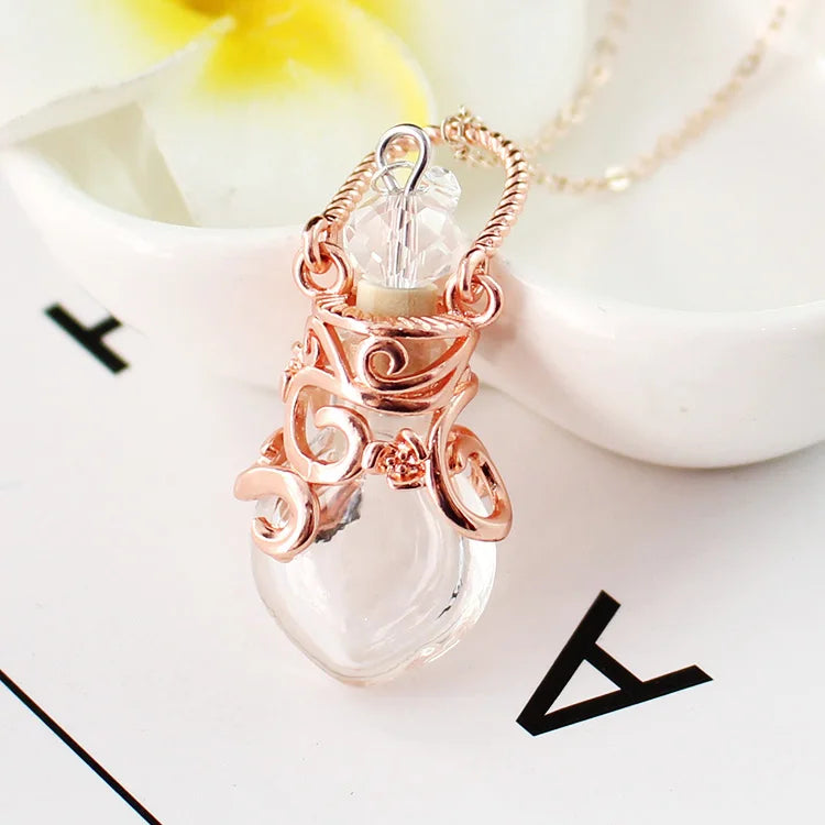 1PC Murano Glass Perfume Necklace Small Heart Essential Oil Bottle Pendants