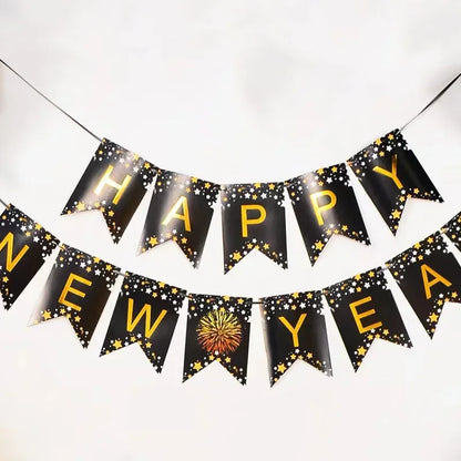 2025 Happy New Year Balloons Banner Rose Gold Number Letter Aluminum Foil