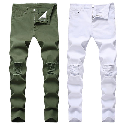 2024 Men Jeans Pants Custom Men Denim Jeans Homme Knee Hole Green Straight