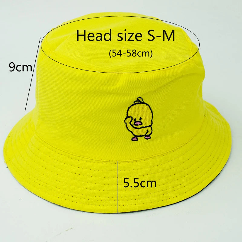 Reversible Black Yellow Duck Bucket Hat for Men Women Summer Sun Hat