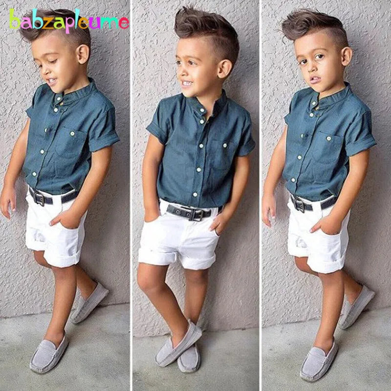 2Piece Summer Boys Sets Clothing Korean Fashion Casual Short Sleeve Tops