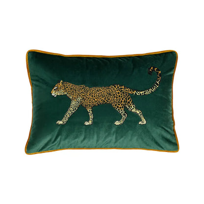 Green Pillows Sofa Decorative Pillow Cover Golden Leopard Embroidery Velvet