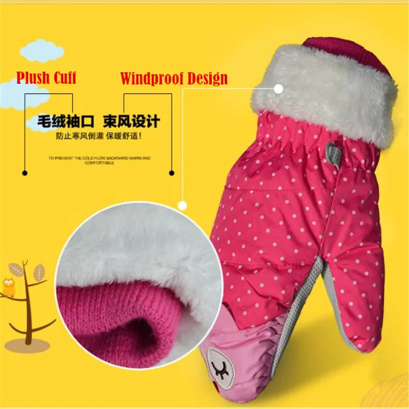 Children Ski Gloves,Winter 2X Plus Velvet Kids Girls Cute Cartoon Waterproof