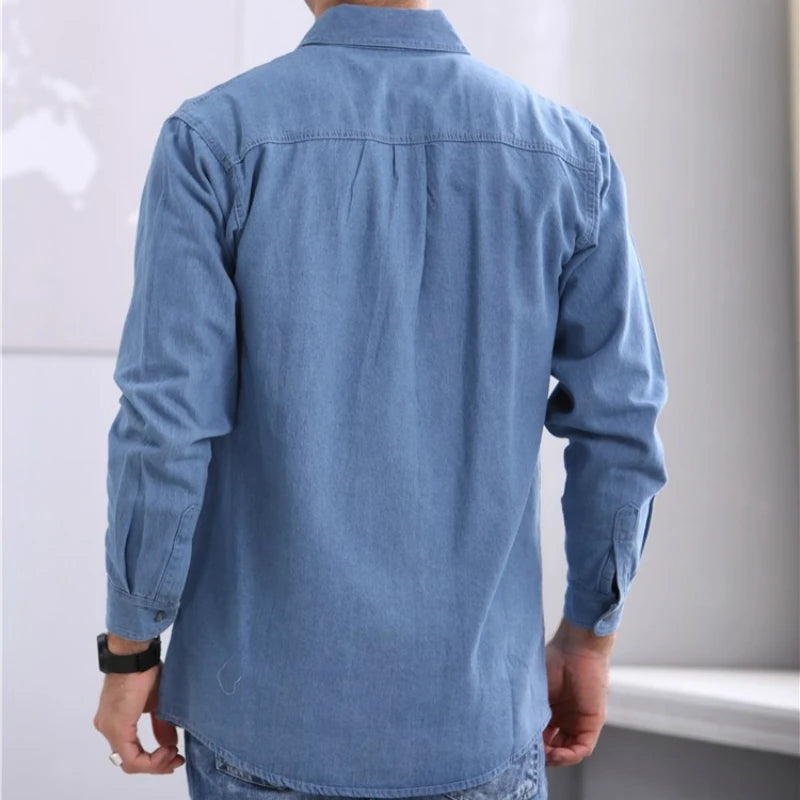 2019 New Spring and Autumn Men's Soil Slim Long-Sleeved Large Size Denim Shirt