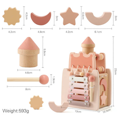 Montessori Rocket Toy Shape Matching Toy Wooden Stacked Building Block Toy