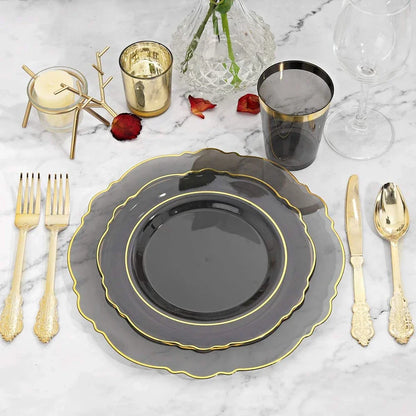 60-Piece Disposable Party Tableware Set Baroque Black Plastic Tray