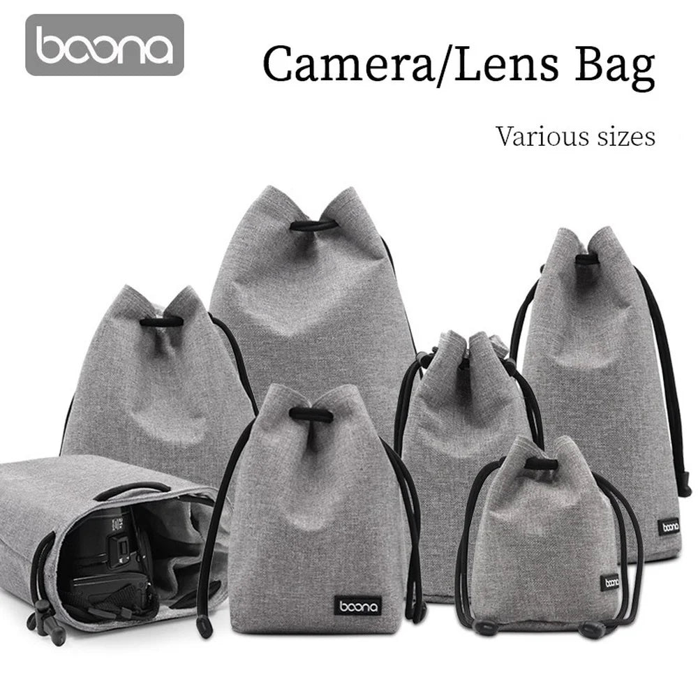 BOONA Camera Bag Backpack Lens Bag Drawstring Pouch Fleece Waterproof Camera