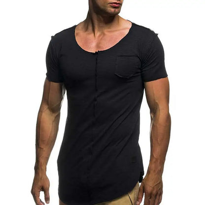 Men Fashion Patchwork T Shirt Short Sleeve Solid Men's T-Shirt