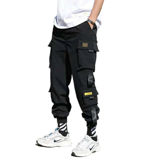 New Hip Hop Joggers Cargo Pants Men Harem Pants Multi-Pocket Ribbons