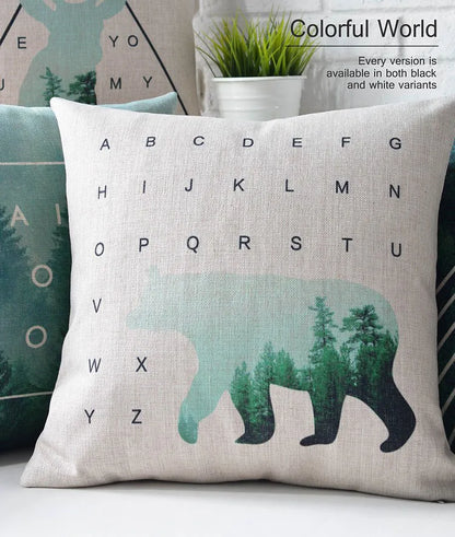 Nordic Geometry Green Forest Deer Pillow Animal Cushions Thick Linen Pillowcase