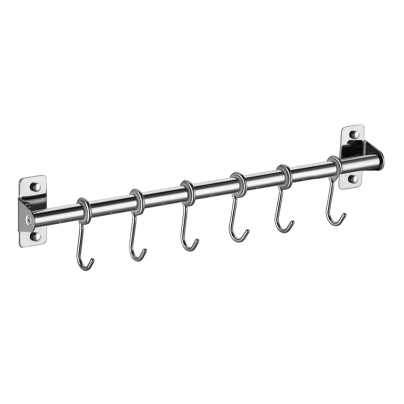 Wall Mounted Utensil Rack Stainless Steel Hanging Kitchen Rail With 6/8/10