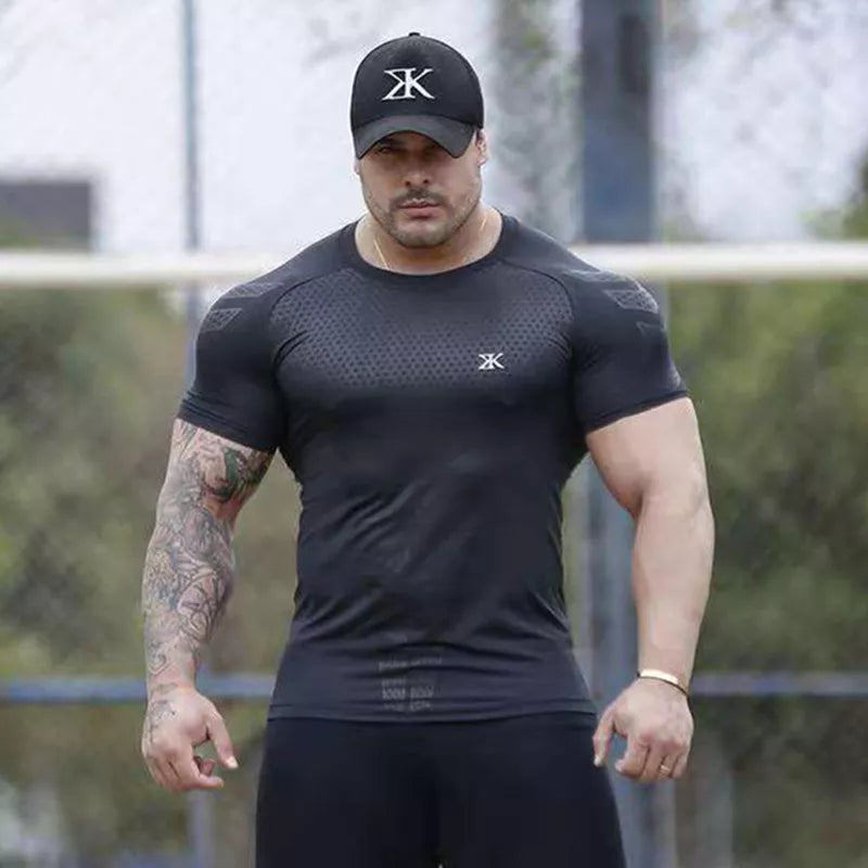 Compression Quick Dry T-Shirt Men Running Sport Skinny Short Tee Shirt Male