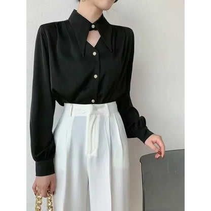 2023 Spring Shirt Elegant OL Chic Turn-Down Collar Long Sleeve