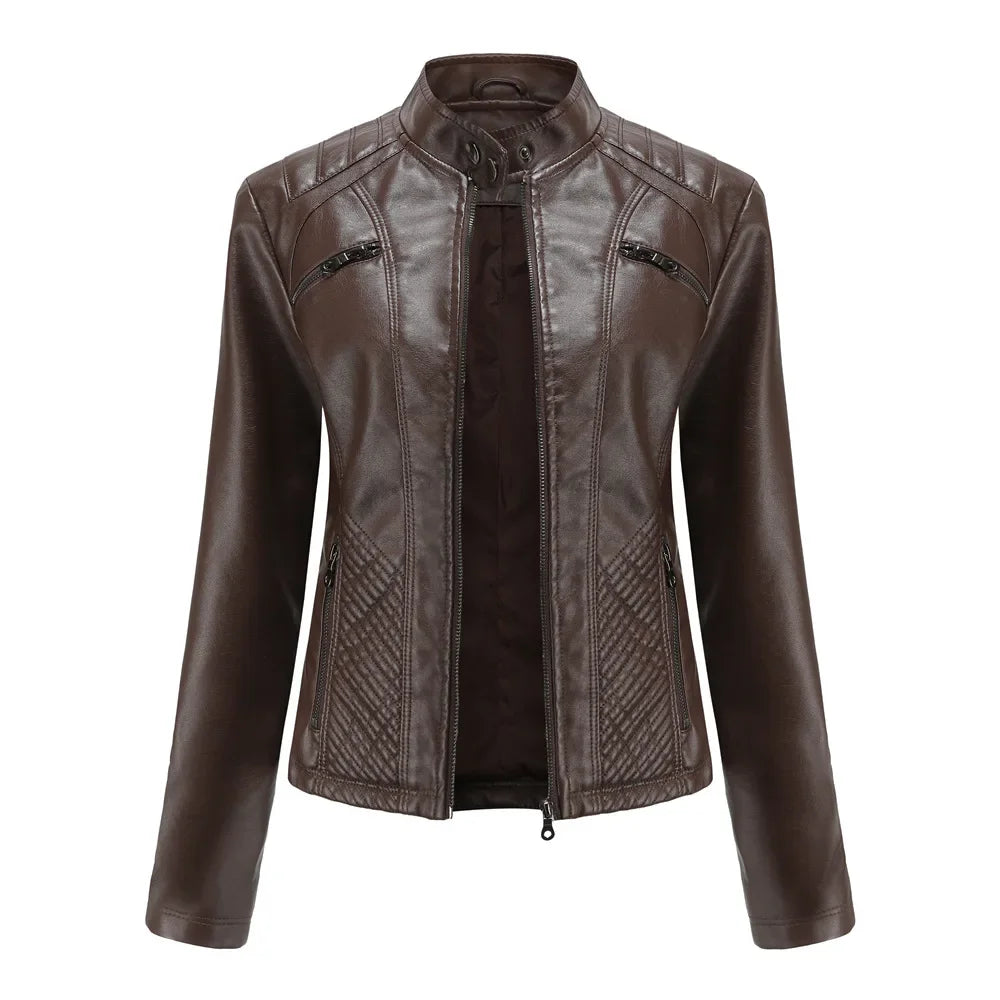 Faux Leather Jacket Women 2024 Spring Autumn Moto Biker Zipper Jacket