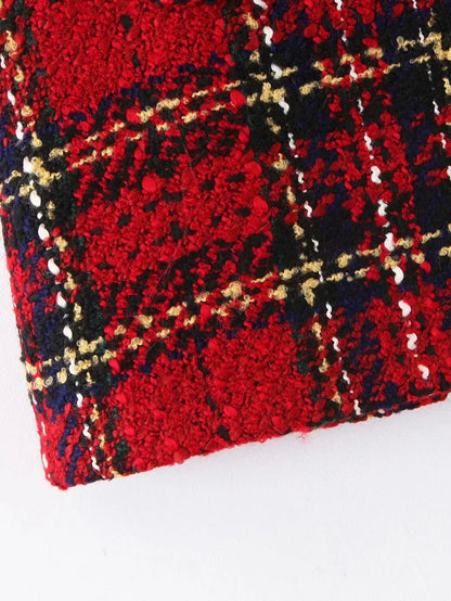 Red Vintage Women Tweed  2020 Winter Fashion Ladies Plaid Girls Skirts