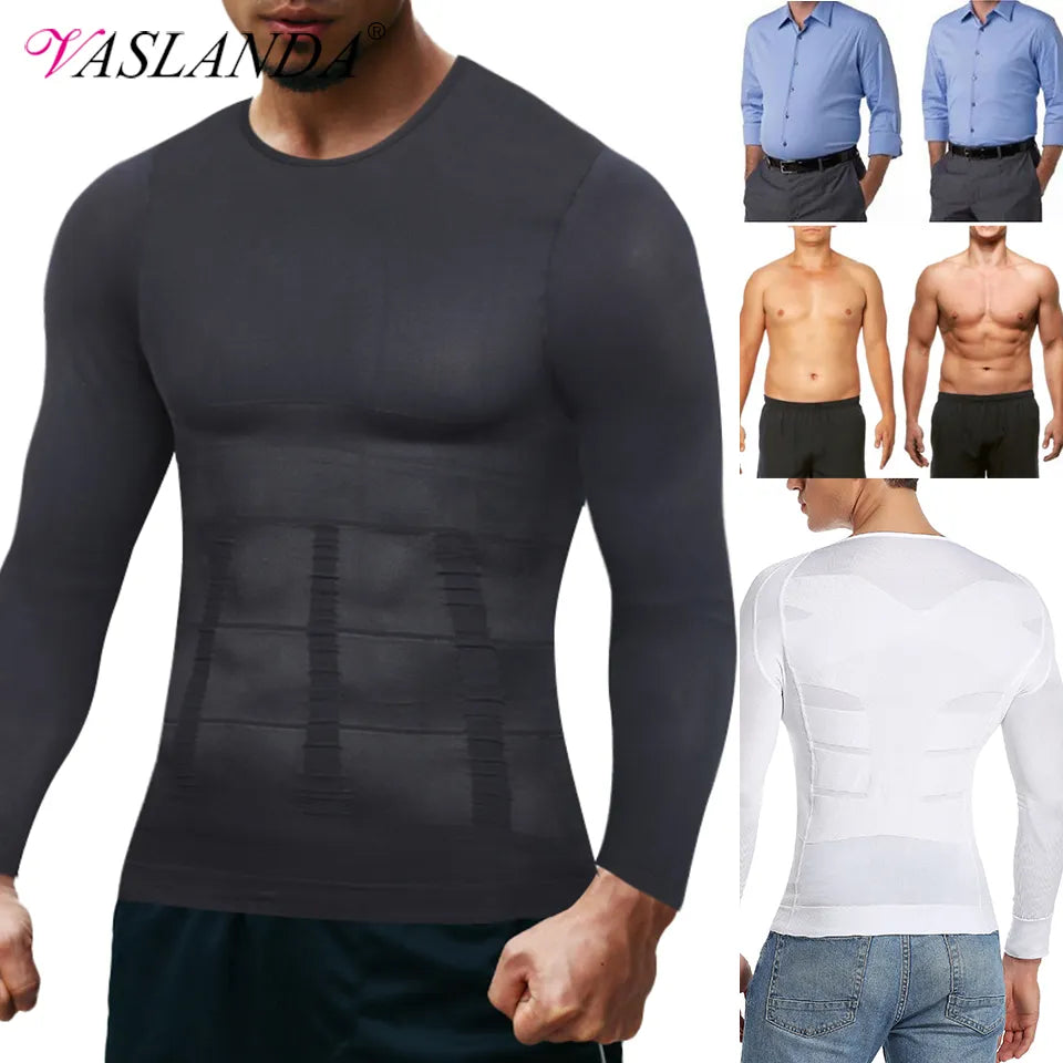 Men Body Shaper Long Sleeve Compression Shirts Winter Base Layer T-Shirt