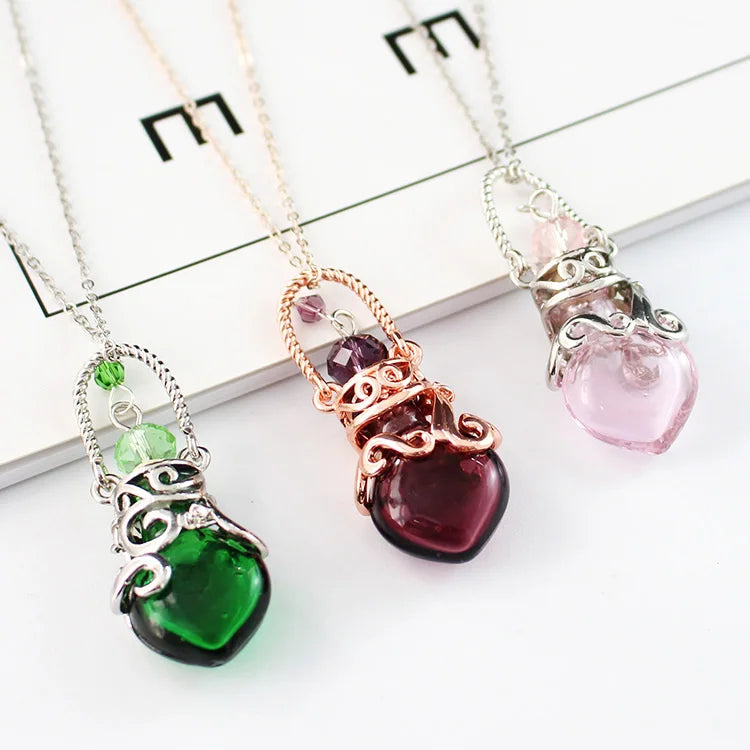 1PC Murano Glass Perfume Necklace Small Heart Essential Oil Bottle Pendants