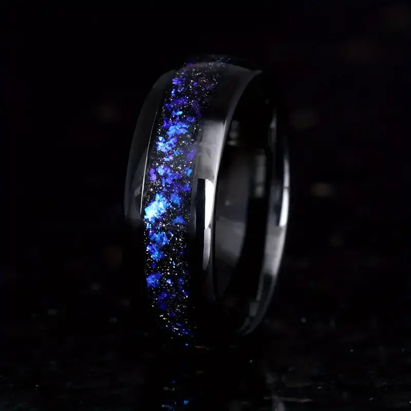 4/8mm Colorful Nebula Outer Space Black Tungsten Wedding Engagement Ring