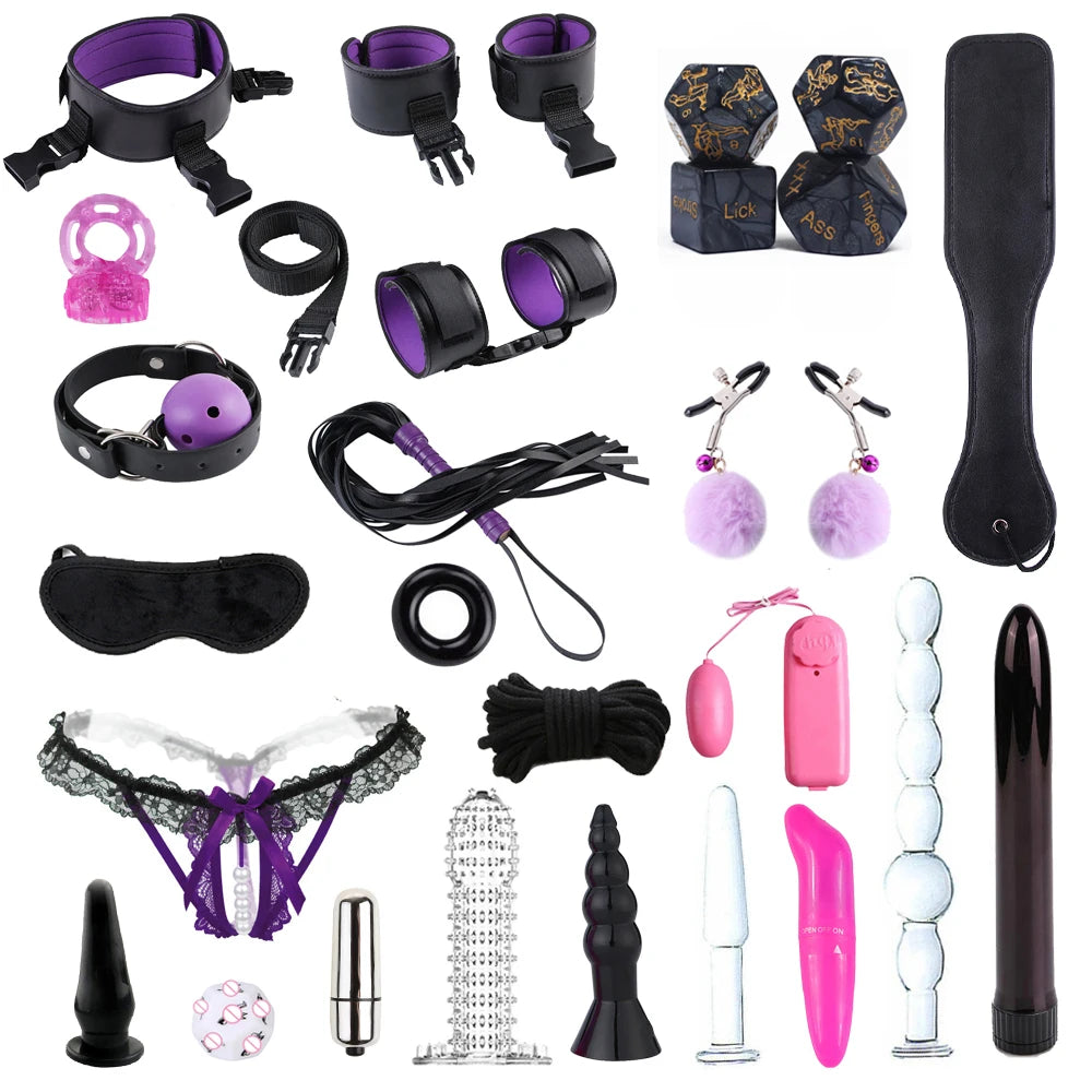 Sex Toys for Women Men Handcuffs Nipple Clamps Whip Spanking Sex Silicone Cock