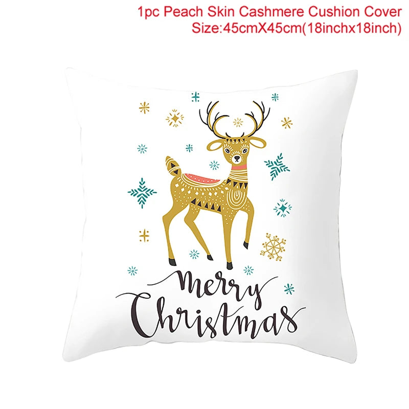 Merry Christma Decorations for Home Reindeer Santa Claus Tree Cushion Cover