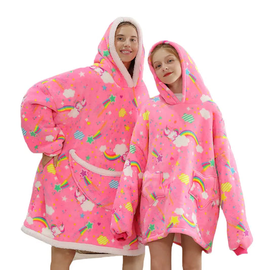 Oversized Family Matching Homewear Hoodie Plush Fleece  Girls Sleepwear