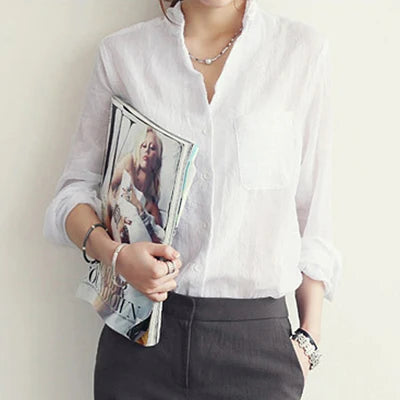 Chemisier Femme Womens Tops Fashion Summer Linen White Shirt