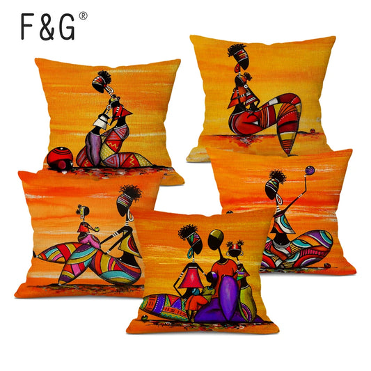 African Woman Cushion Cover Africa Life Abstract Painting Square Pillow