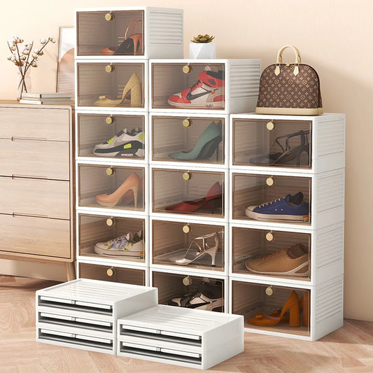 Transparent Double Door Folding Storage Box Student Shoe Cabinet Household