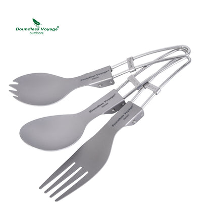 Boundless Voyage Titanium Folding Spoon Spork Fork Set Foldable Cutlery Camping