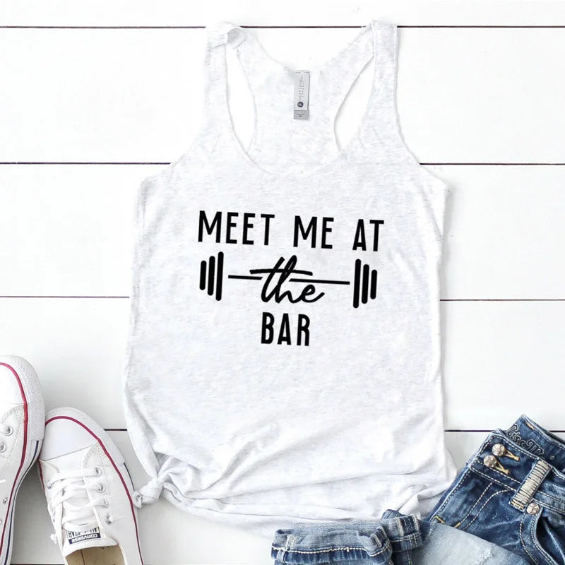 Vest Meet Me at the Bar Tank Tops Women's Racerback Motivational Gym Lifting