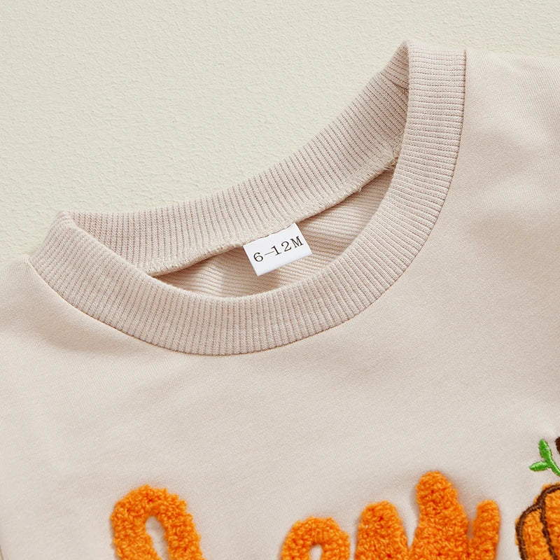 Toddler Baby Boys Halloween Outfits Letter Pumpkin Embroidered Sweatshirts