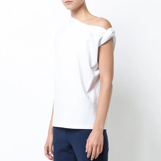 TWOTWINSTYLE Ruched Basic T Shirt for Women Short Sleeve Big Size Irregular