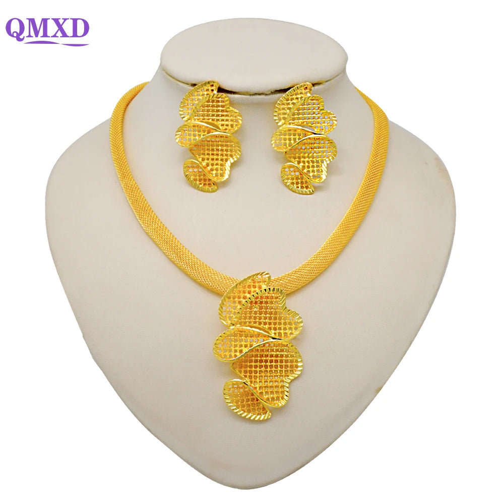 Ethiopian Dubai Gold Color Jewelery Sets for Women Girl Bridal Tassel Flower