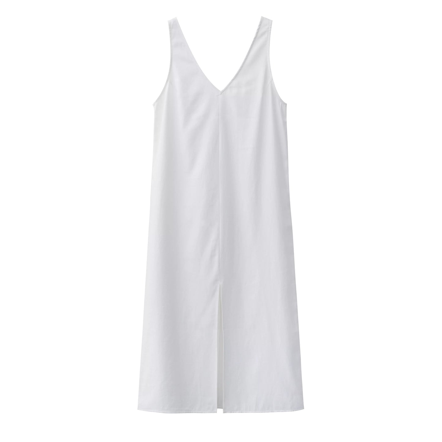 2024 Summer Women Solid White v Neck Sleeveless Fashion Dress Split Tank Dress