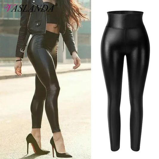 Vaslanda PU Leather Pencil Pants Women Sexy Tight Booty Up Skinny Leggings Faux