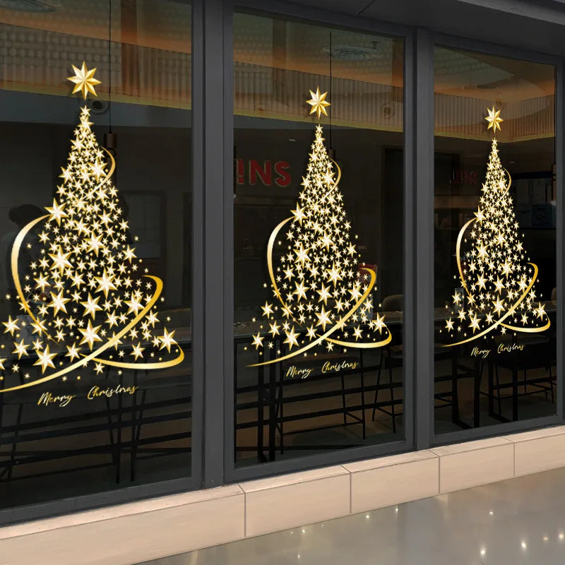 1PC Large Golden Christmas Tree Window Clings Stickers for Glass, Xmas