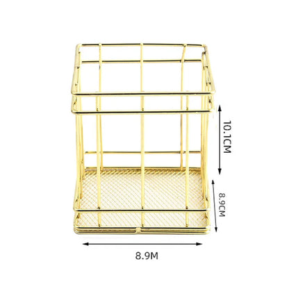 Makeup Storage Basket Golden Metal Basket Desktop Storage Organizer Home Office