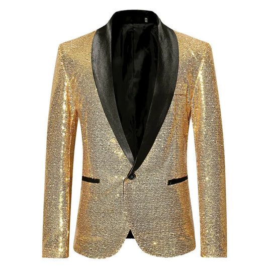 Mens Shiny Gold Sequin Glitter Blazer Jacket 2022 Fashion