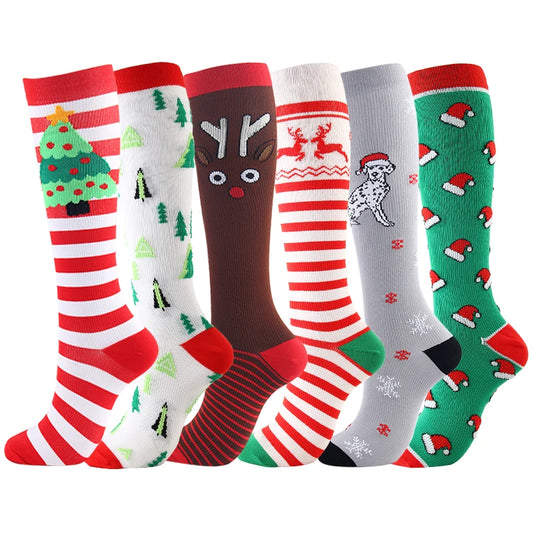 2020 New Christmas Socks Hat Tree Elk Compression Stockings Unisex Relieve