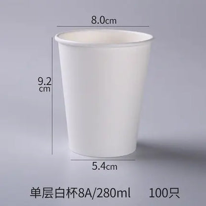 100pcs/Pack White Paper Cups With Lid Disposable Coffee Cup