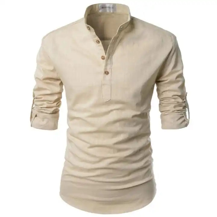 Stand Collar Men T Shirt Solid Color Middle Sleeve Summer Casual T-Shirts