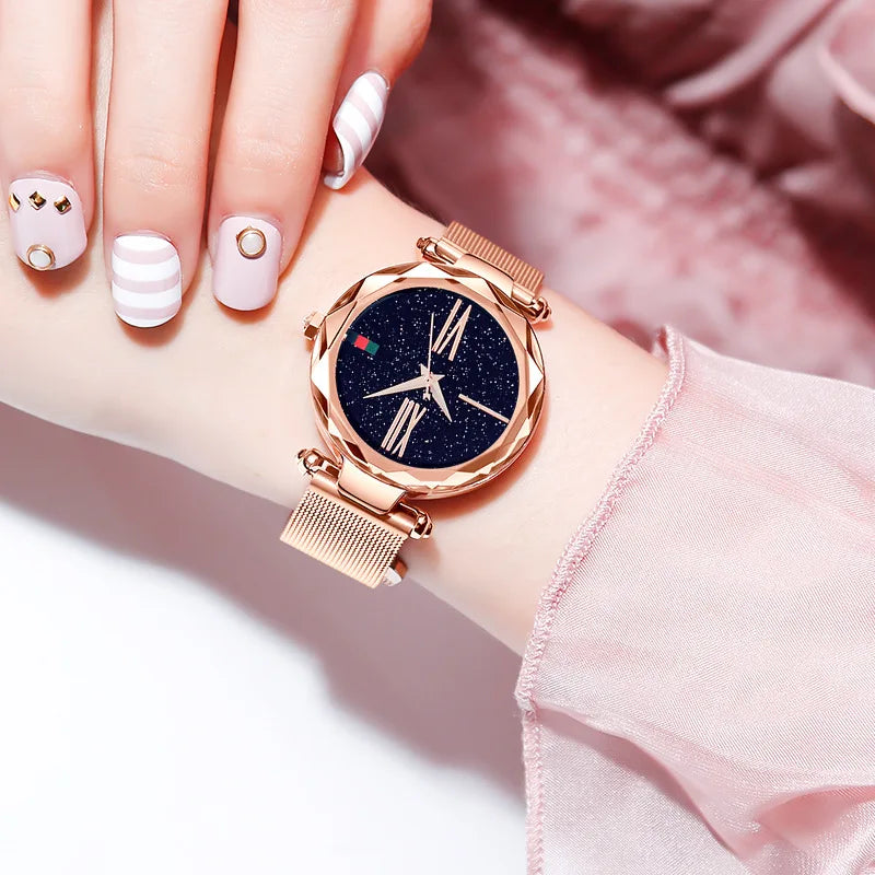 Luxury Rose Gold Women Watches Minimalism Starry Sky